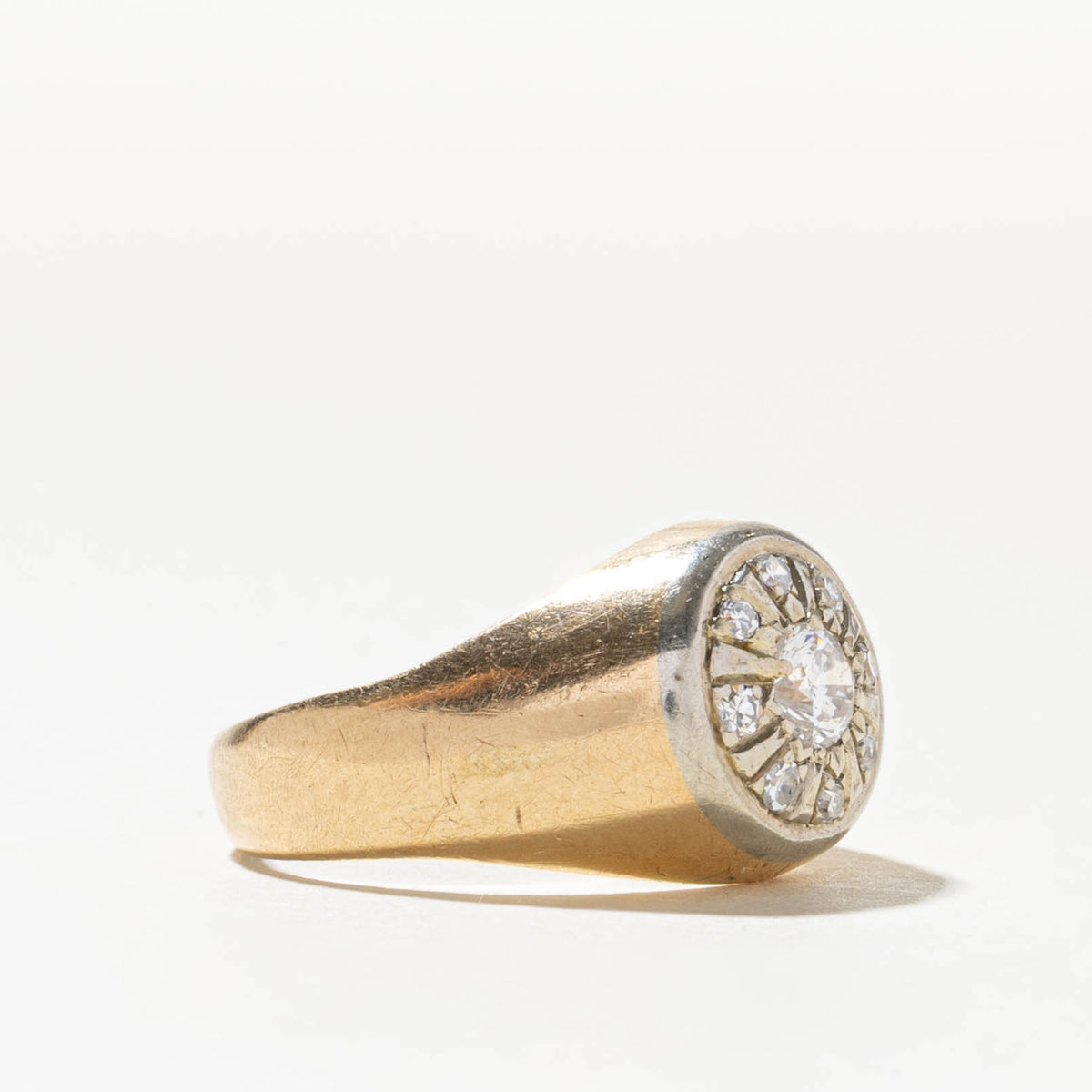 14k Illusion Set Diamond Cluster Signet Ring | 0.30ct SI1 I, 0.08ctw | SZ 9