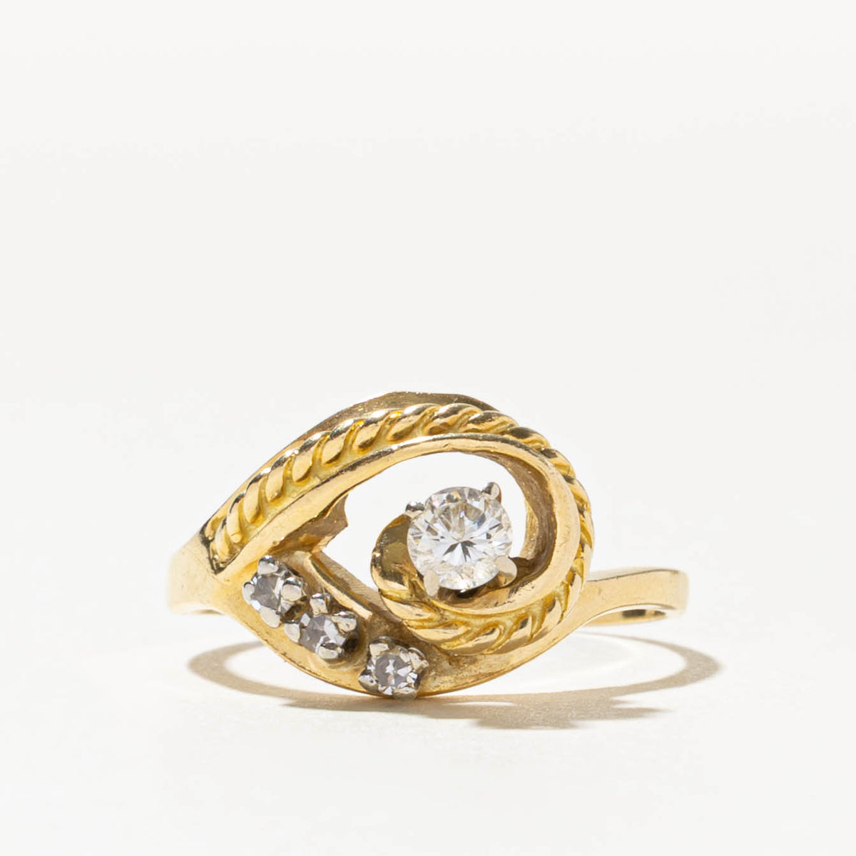 18k Diamond Rope Textured Teardrop Ring | 0.23ctw | SZ 7.25