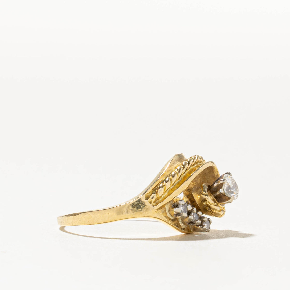 18k Diamond Rope Textured Teardrop Ring | 0.23ctw | SZ 7.25