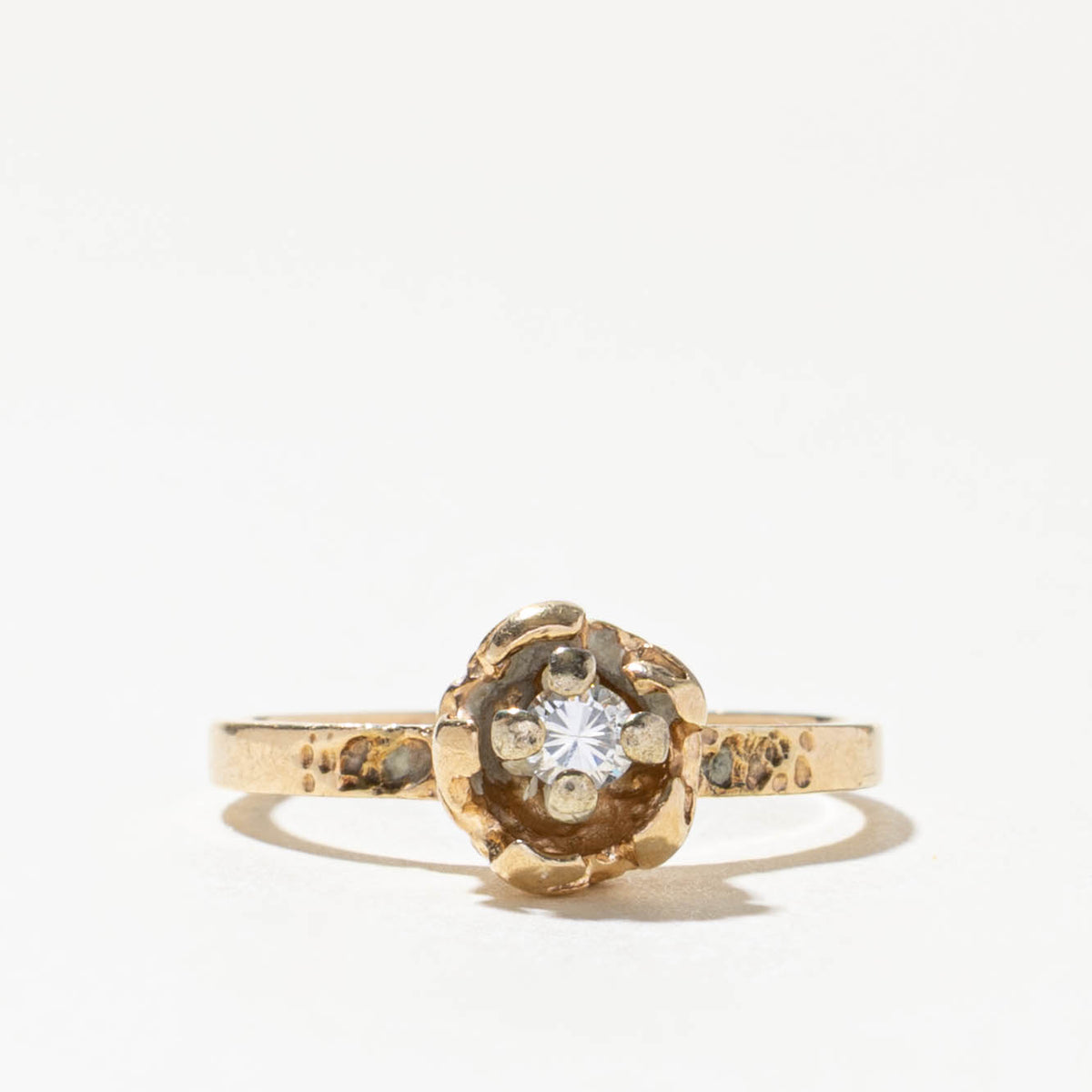 14k Solitaire Diamond Nuggety Floral Ring | 0.08ct | SZ 6