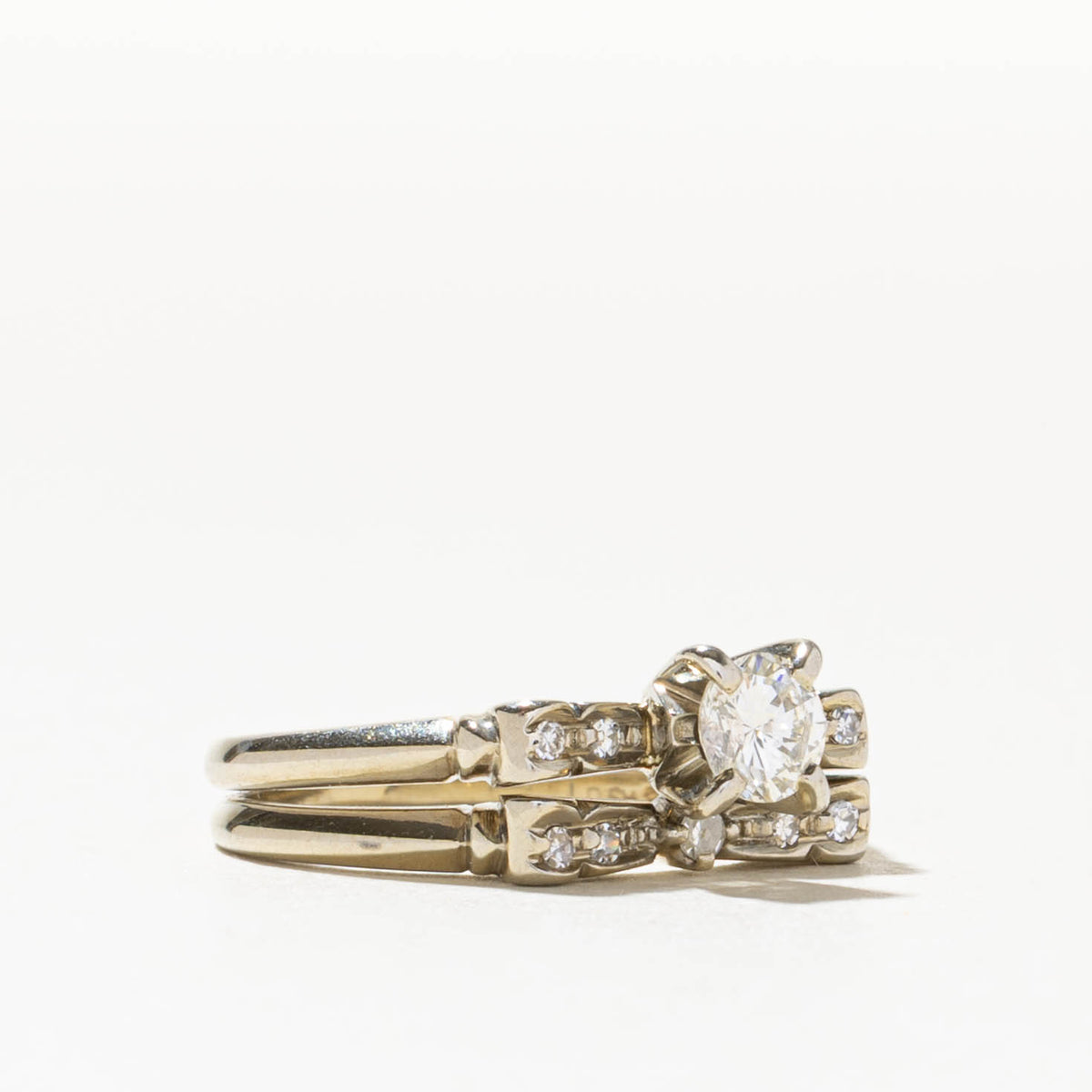 18k Diamond Accented Textured Soldered Wedding Ring Set | 0.33ct SI2 L, 0.008ctw | SZ 6.25