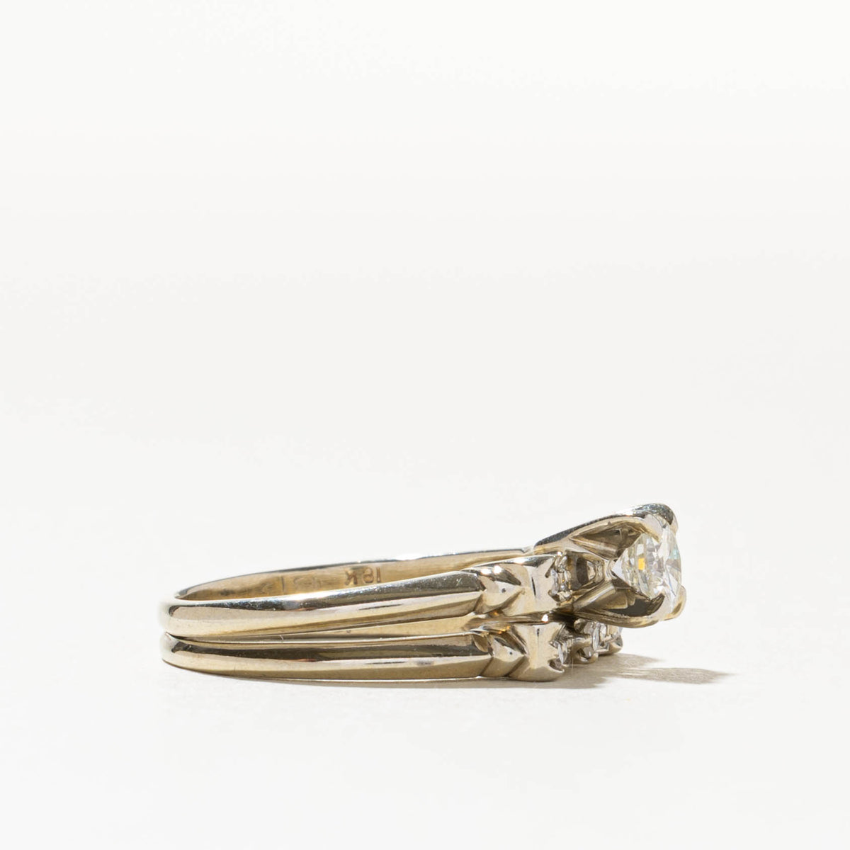 18k Diamond Accented Textured Soldered Wedding Ring Set | 0.33ct SI2 L, 0.008ctw | SZ 6.25