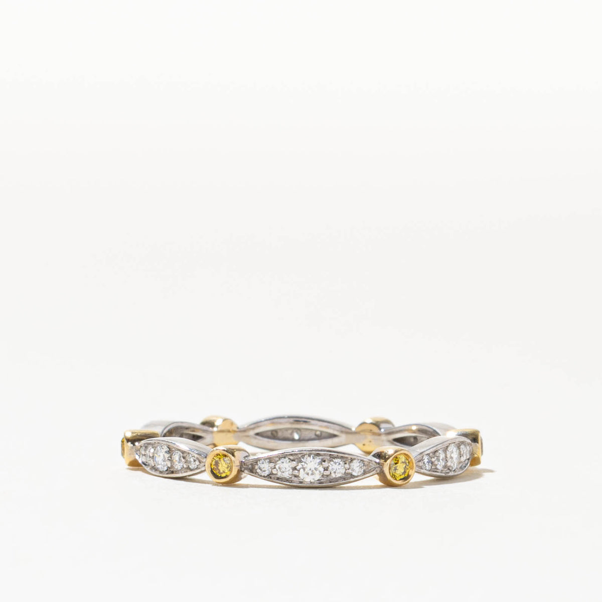 18k Two Tone Eternity Diamond Marquise Patterned Band | 0.28ctw | 2.53mm | SZ 8