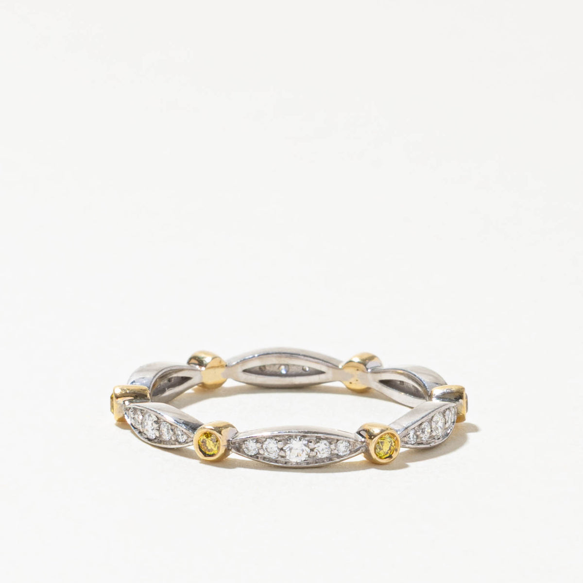 18k Two Tone Eternity Diamond Marquise Patterned Band | 0.28ctw | 2.53mm | SZ 8