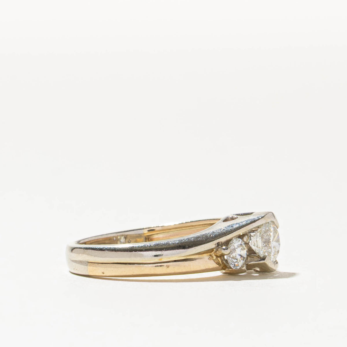 14k Two Tone Three Stone Diamond Bypass Ring | 0.43ct SI1 J, 0.22ctw | SZ 5.75