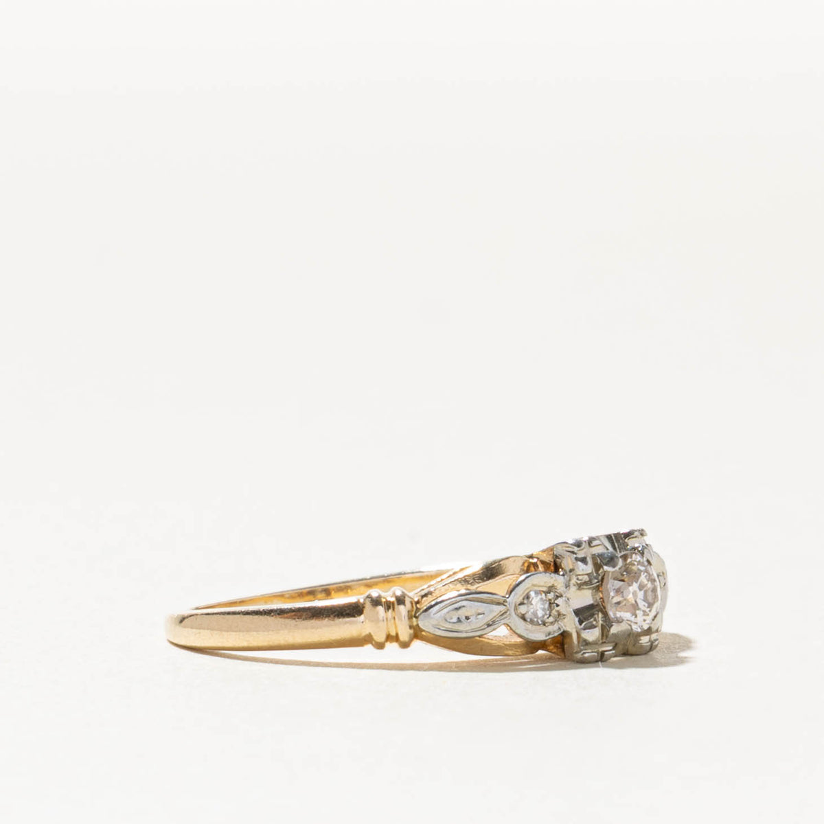 Two Tone Illusion Set Old European Cut Diamond Textured Ring | 0.16ctw | SZ 6.25