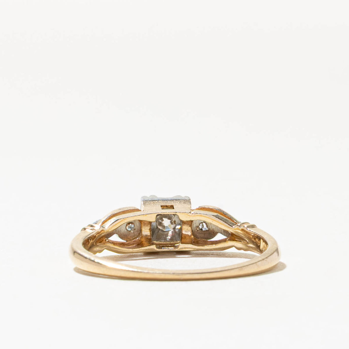Two Tone Illusion Set Old European Cut Diamond Textured Ring | 0.16ctw | SZ 6.25