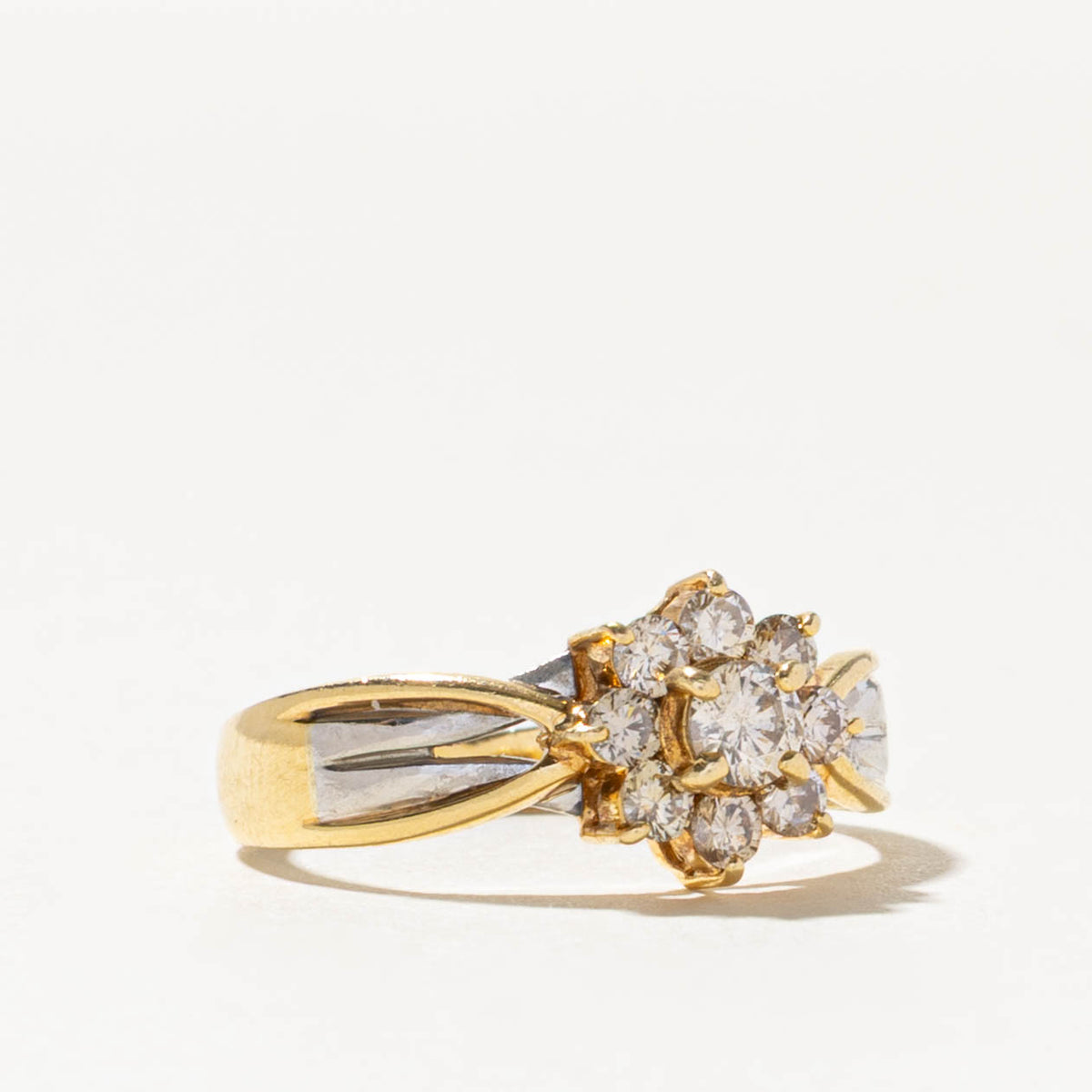 Two Tone Diamond Halo Grooved Reverse Tapered Ring | 0.31ctw | SZ 5.5