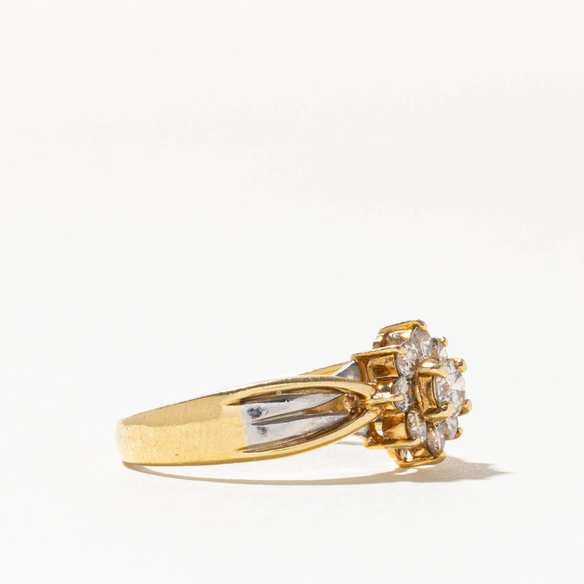 Two Tone Diamond Halo Grooved Reverse Tapered Ring | 0.31ctw | SZ 5.5