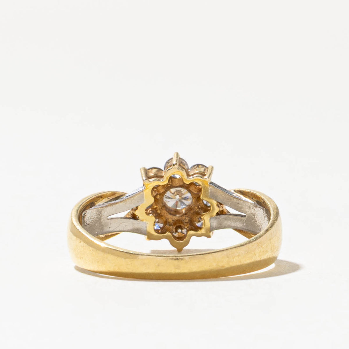 Two Tone Diamond Halo Grooved Reverse Tapered Ring | 0.31ctw | SZ 5.5