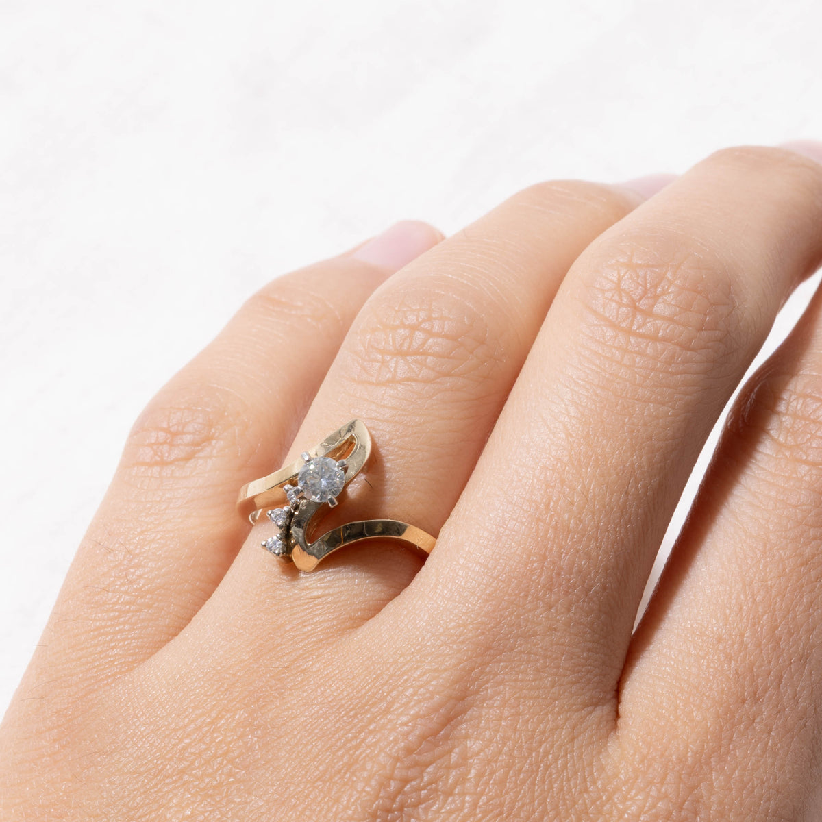 14k Diamond Accented Abstract Bypass Ring | 0.24ctw | SZ 7