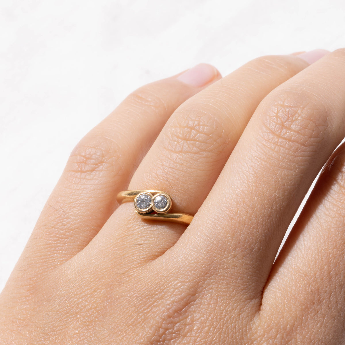 21k Two Stone Bezel Set Diamond Bypass Ring | 0.30ctw | SZ 4.5