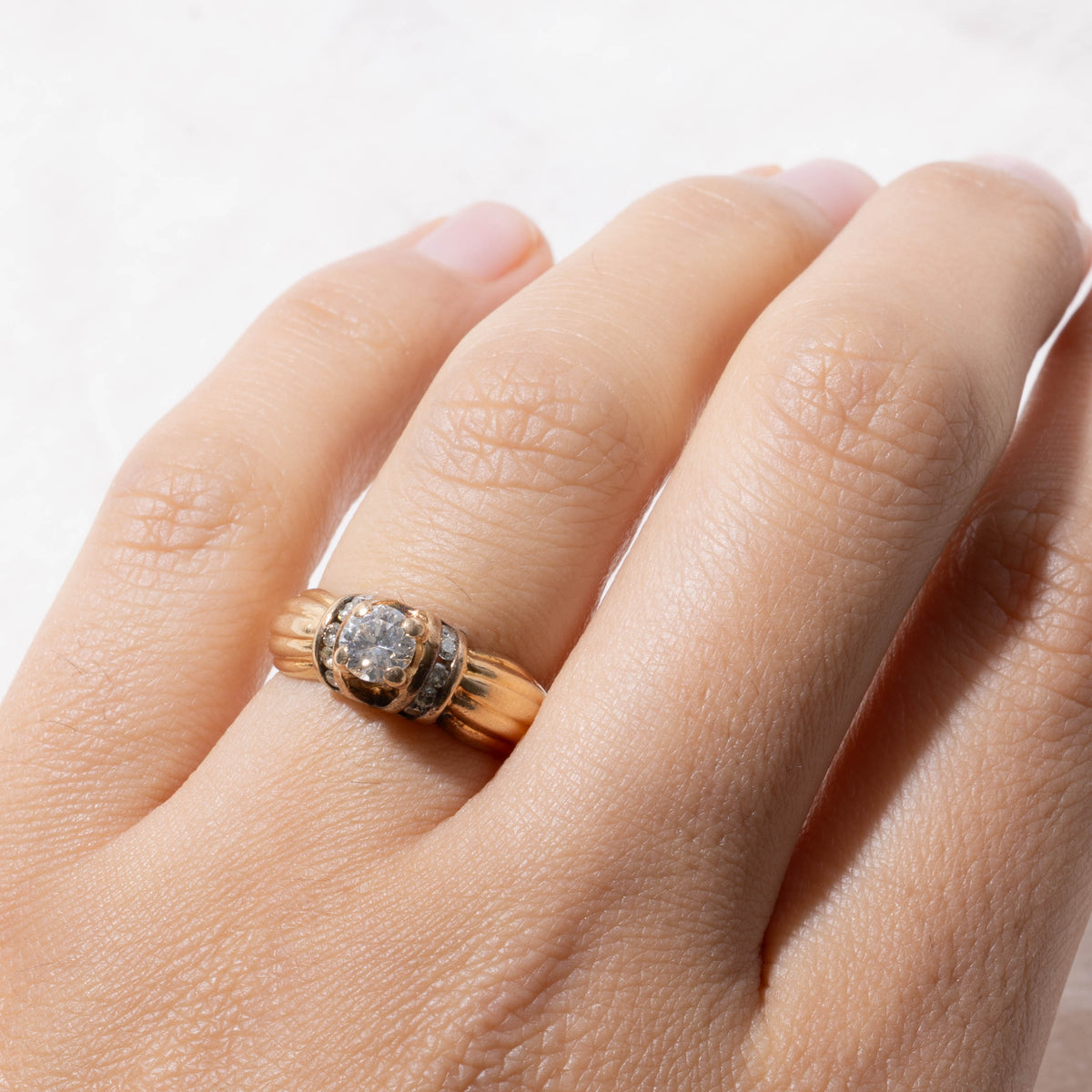 18k Diamond Channel Set Accented Grooved Ring | 0.52ctw | SZ 5
