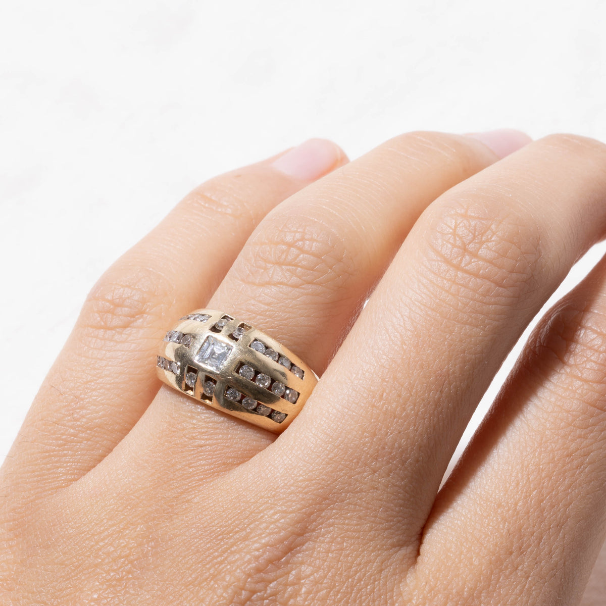14k Channel Set Diamond Openwork Geometric Dome Ring | 0.32ct VS2 H, 0.43ctw | SZ 6.5