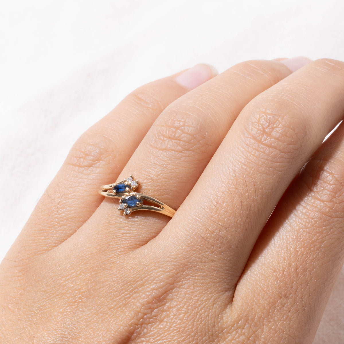 10k Two Stone Sapphire & Diamond Accented Bypass Ring | SZ 6.75
