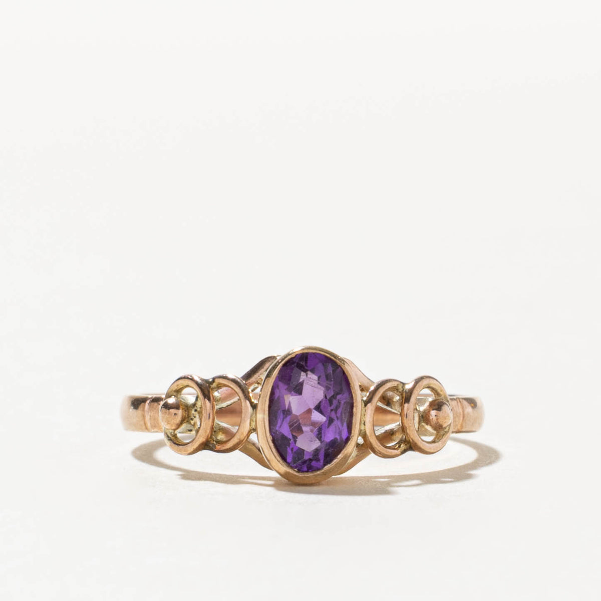9k Solitaire Bezel Set Amethyst Openwork Ring | SZ 5.75