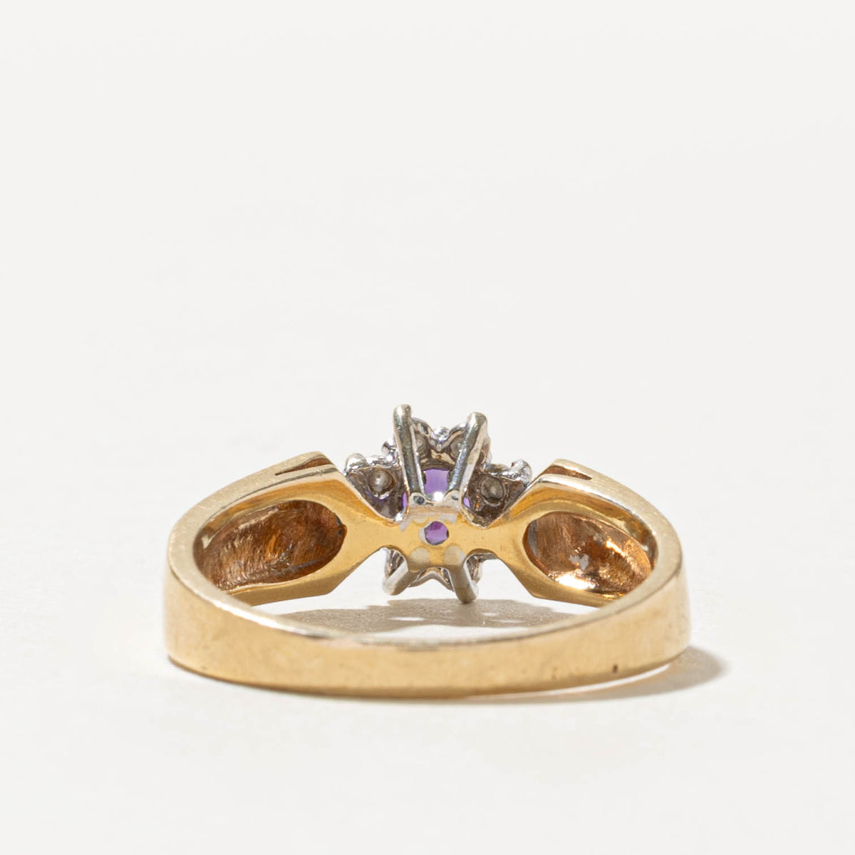 14k Round Cut Amethyst & Diamond Halo Floral Ring | SZ 6