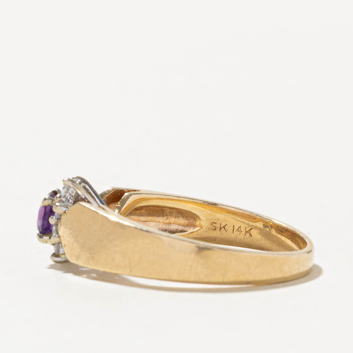 14k Round Cut Amethyst & Diamond Halo Floral Ring | SZ 6