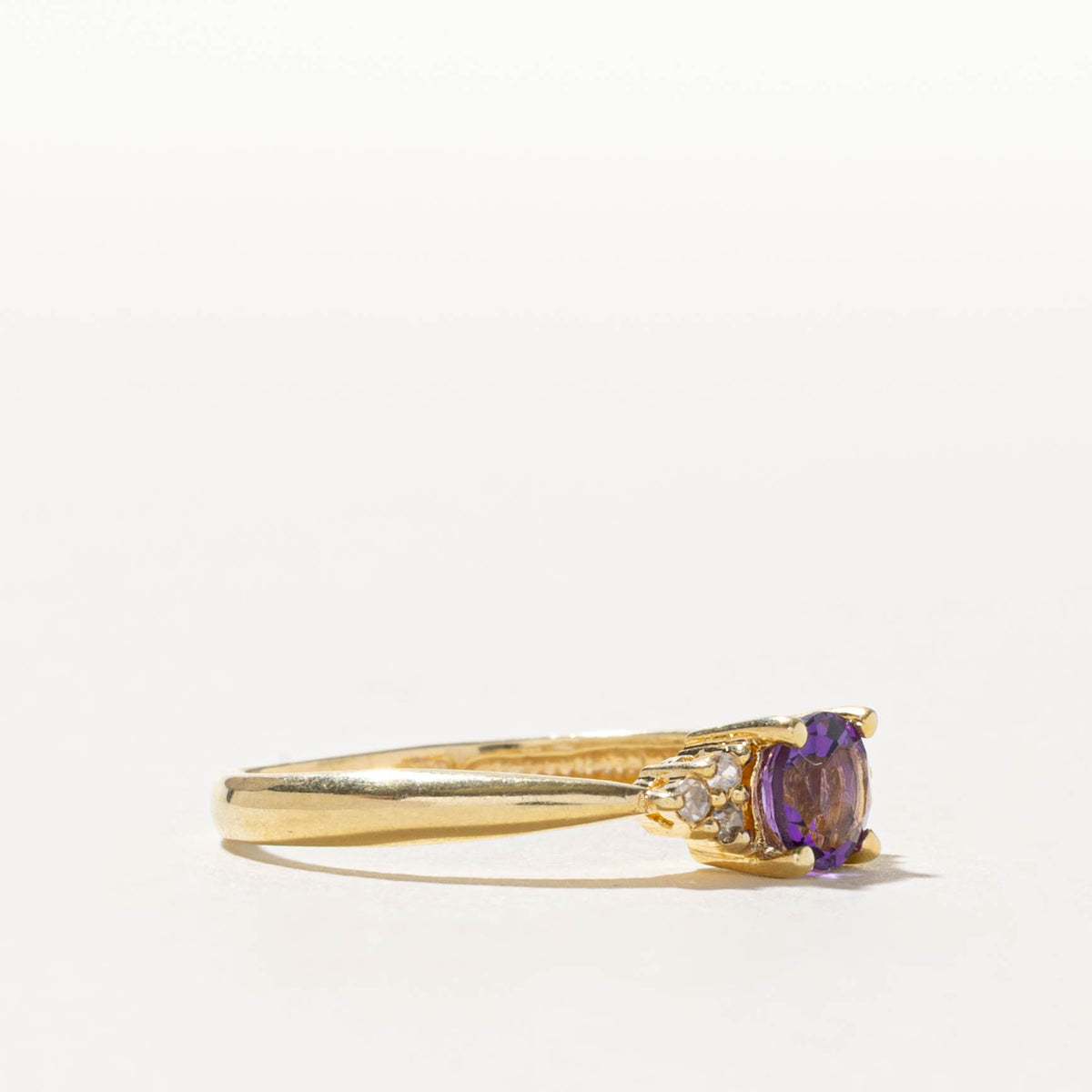 14k Amethyst & Diamond Cluster Accented Ring | SZ 7.25