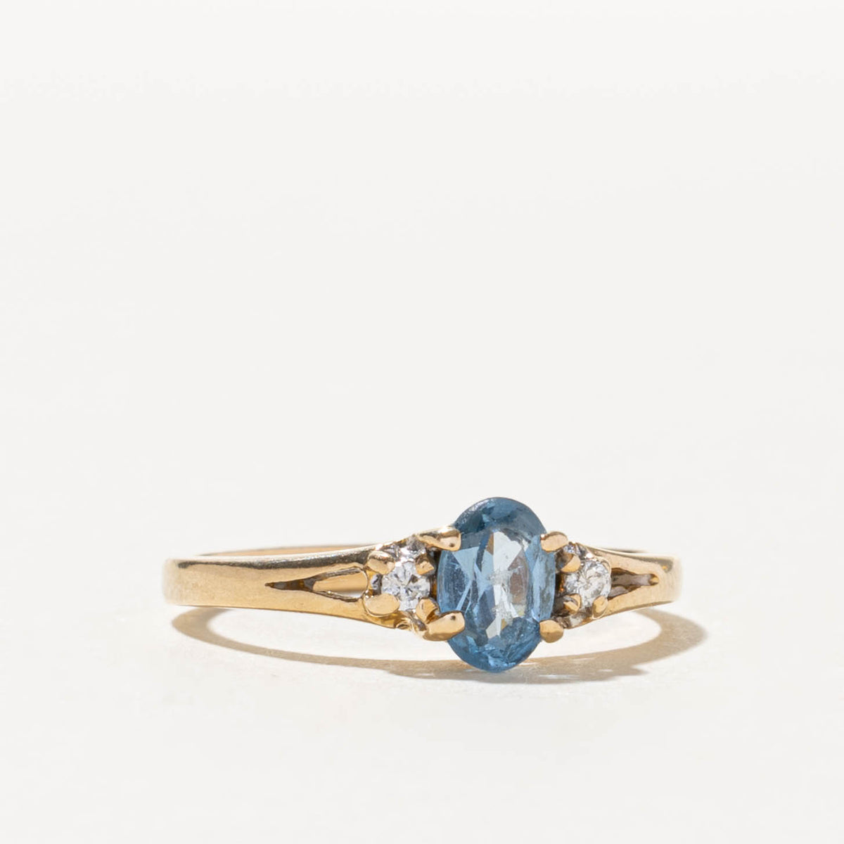 14k Oval Cut Topaz & Diamond Accented Open Shank Ring | SZ 6