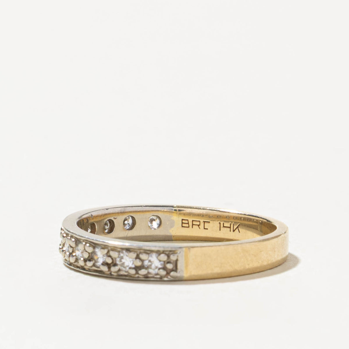 14k Semi Eternity Diamond Textured Band | 3.20mm | SZ 5.75