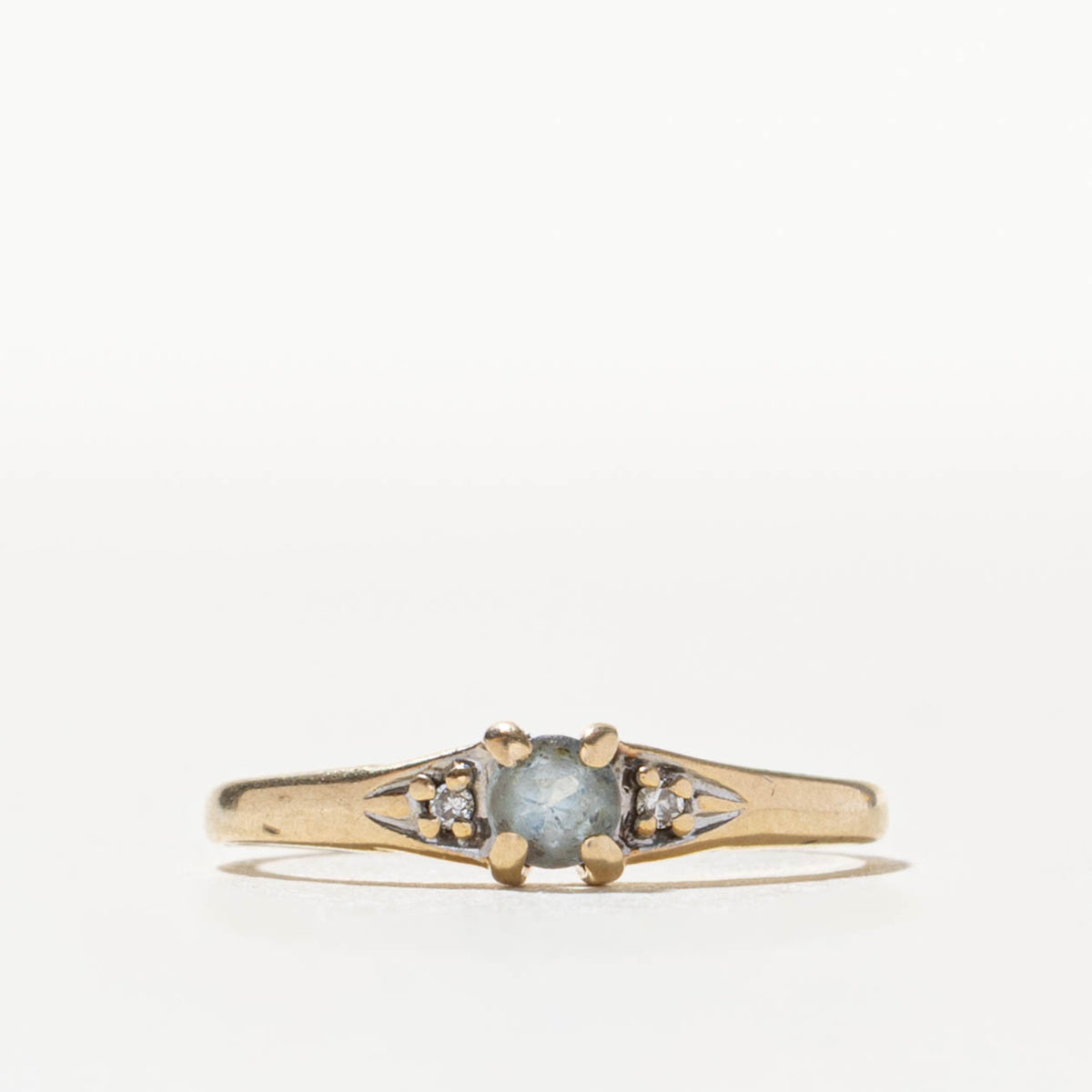 10k Round Cut Aquamarine & Diamond Accented Ring | SZ 3