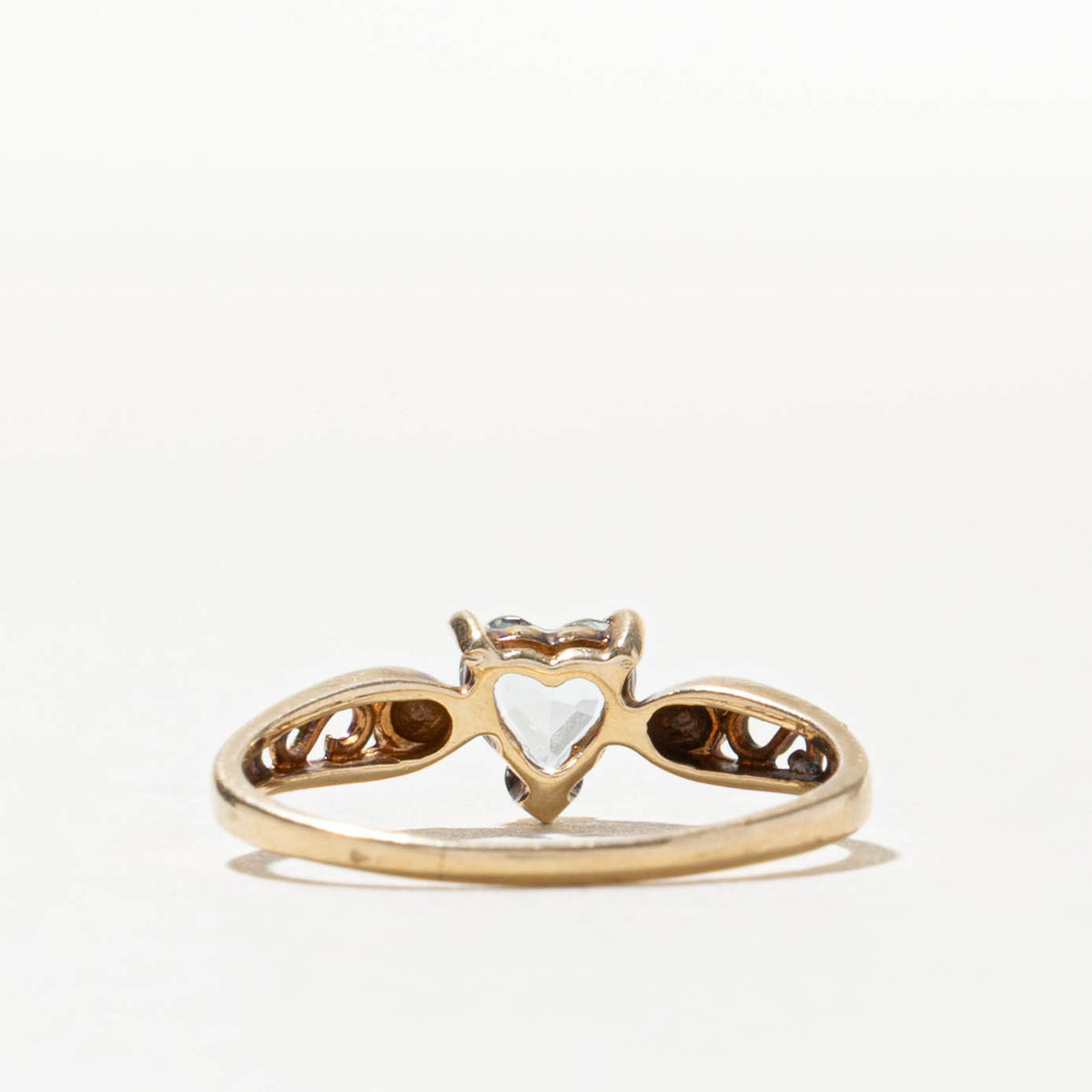 10k Heart Cut Aquamarine & Diamond Scrollwork Ring | SZ 5.5