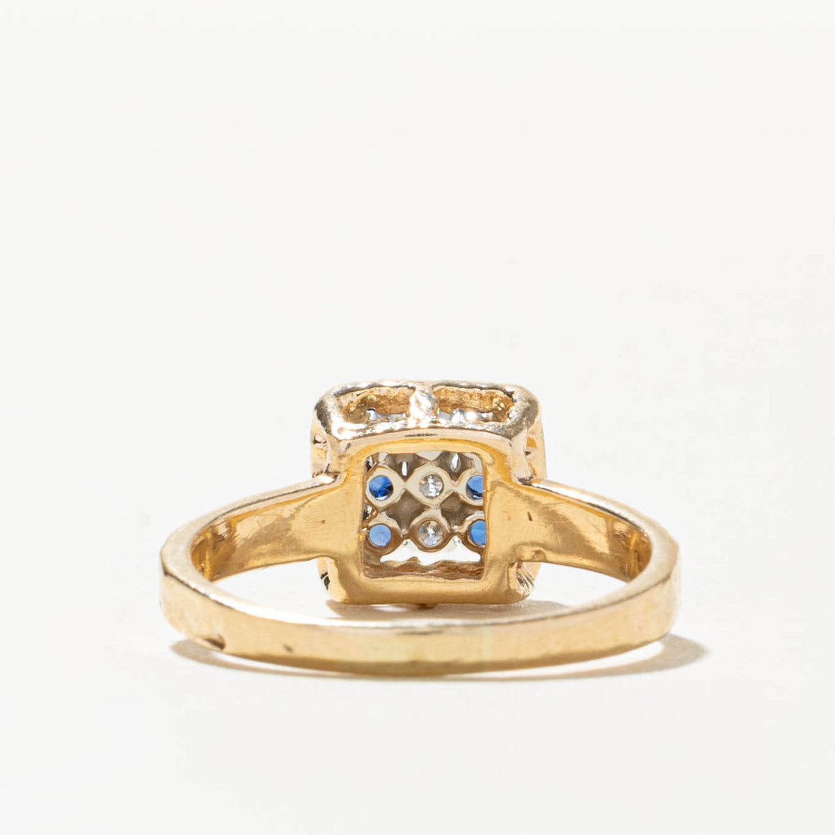 14k Diamond & Sapphire Grid Hammered Ring | SZ 6.75