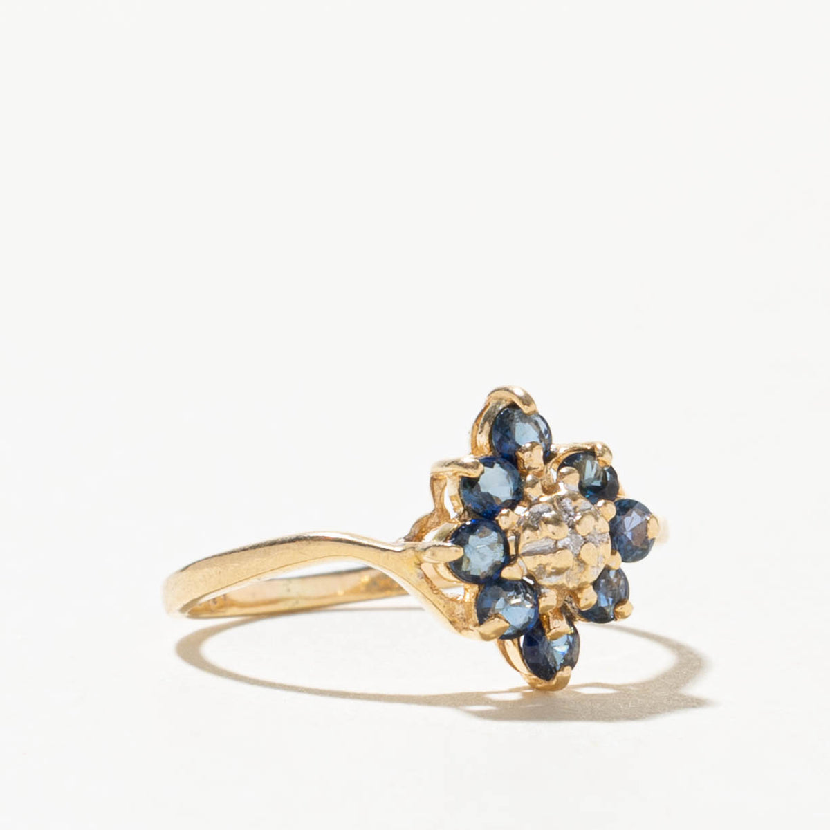 14k Sapphire & Diamond Petal Cluster Bypass Ring | SZ 4.75