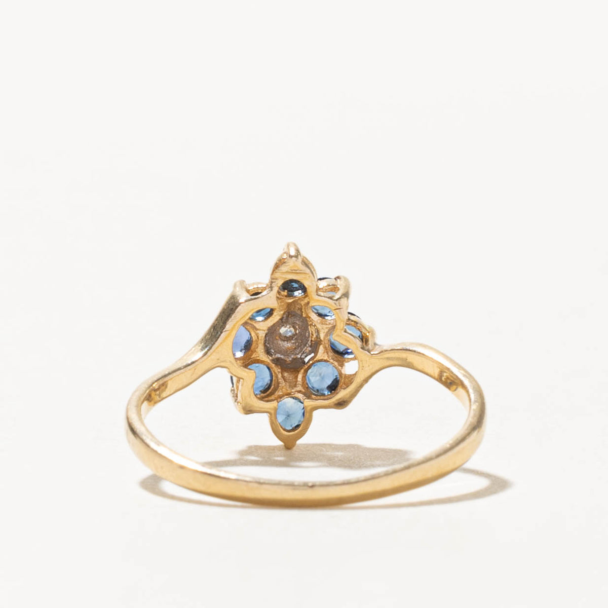 14k Sapphire & Diamond Petal Cluster Bypass Ring | SZ 4.75