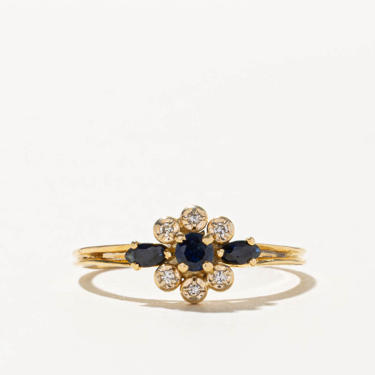 14k Sapphire & Diamond Floral Cluster Ring | SZ 6.5
