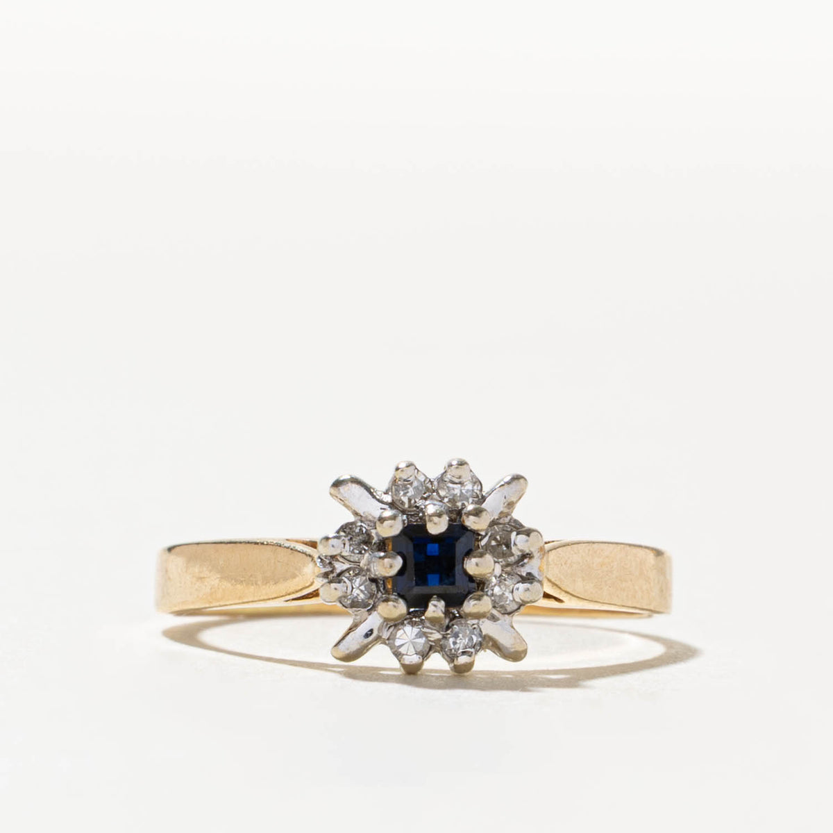 14k Square Cut Sapphire & Diamond Petal Halo Ring | SZ 6.25