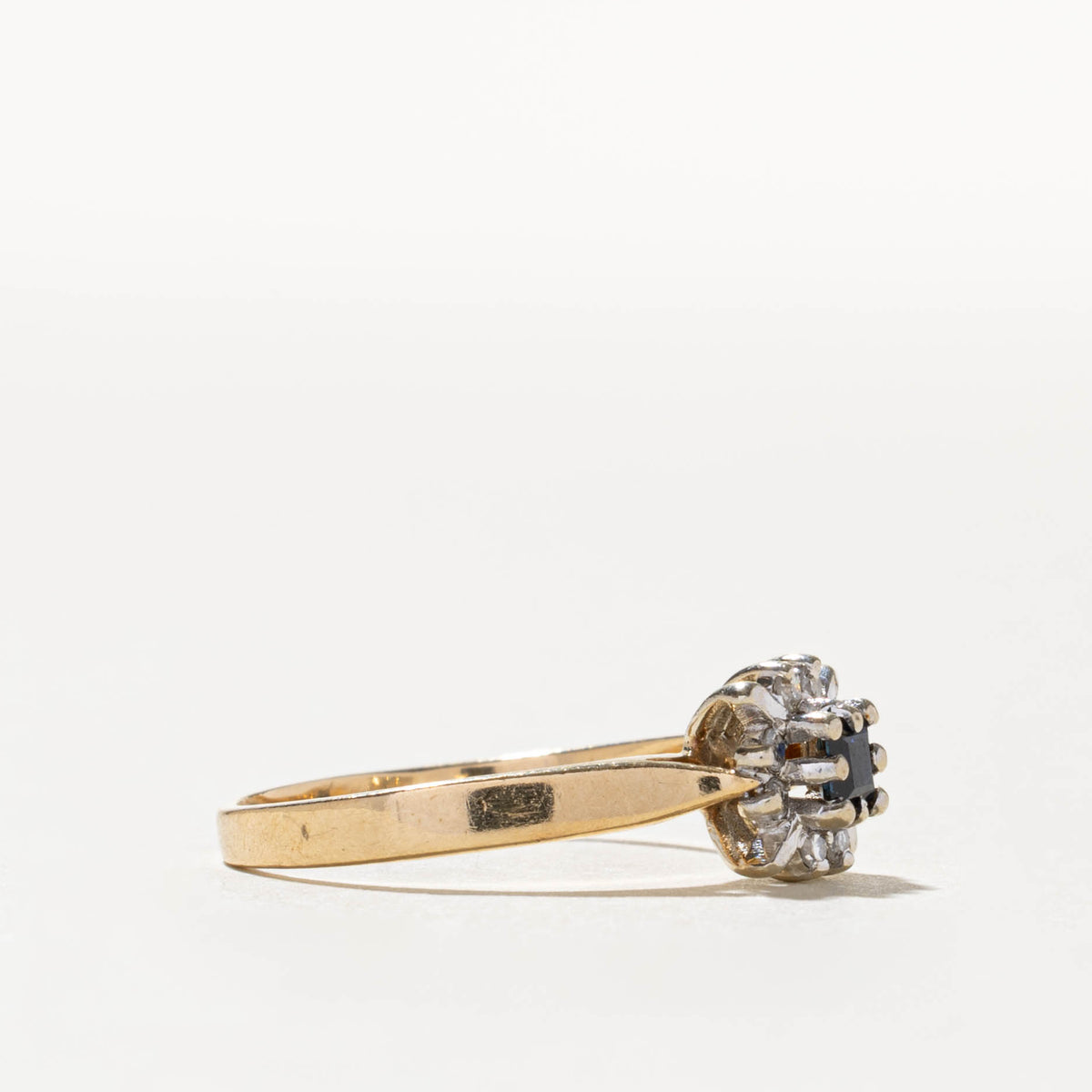 14k Square Cut Sapphire & Diamond Petal Halo Ring | SZ 6.25