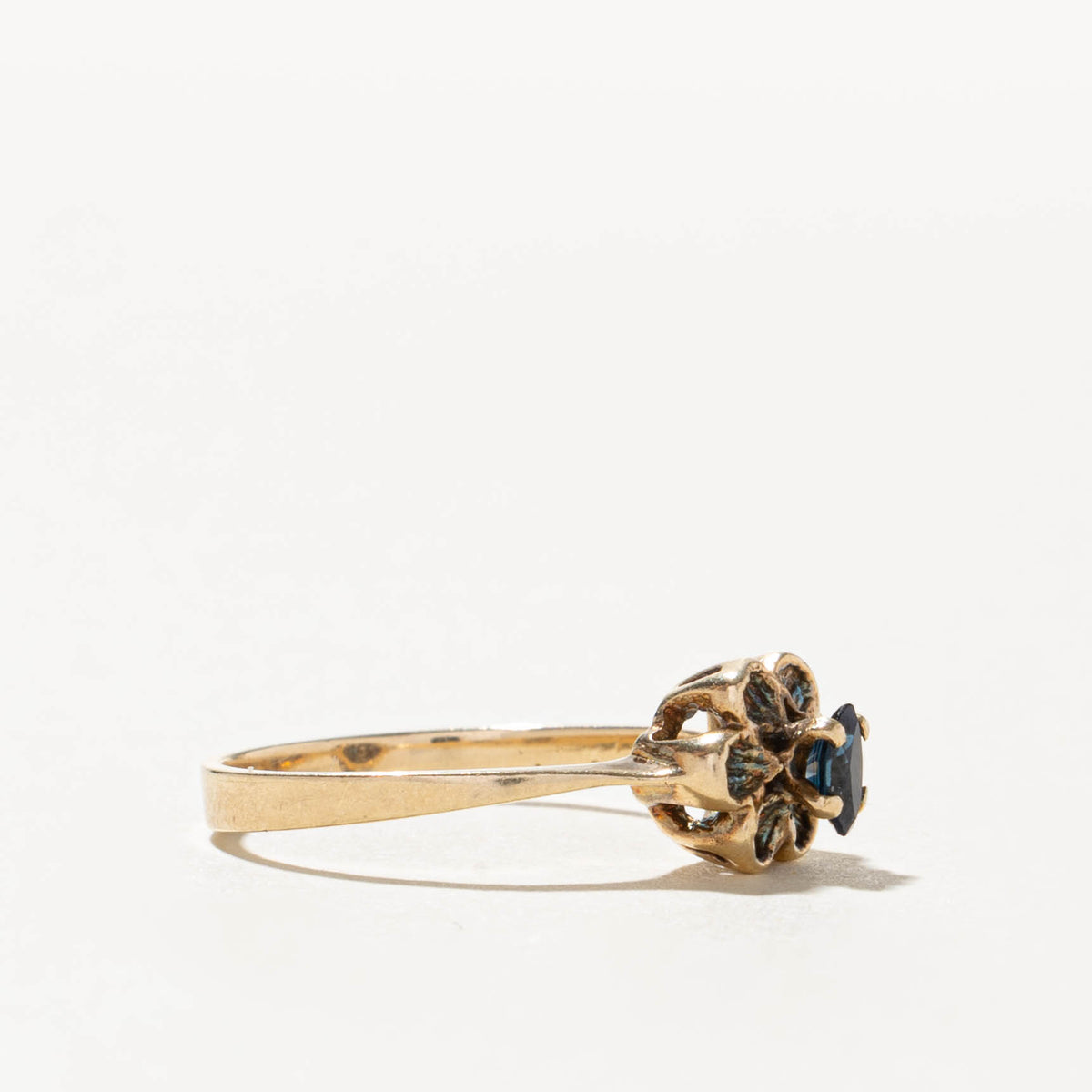10k Marquise Cut Sapphire Textured Flower Ring | SZ 4.75