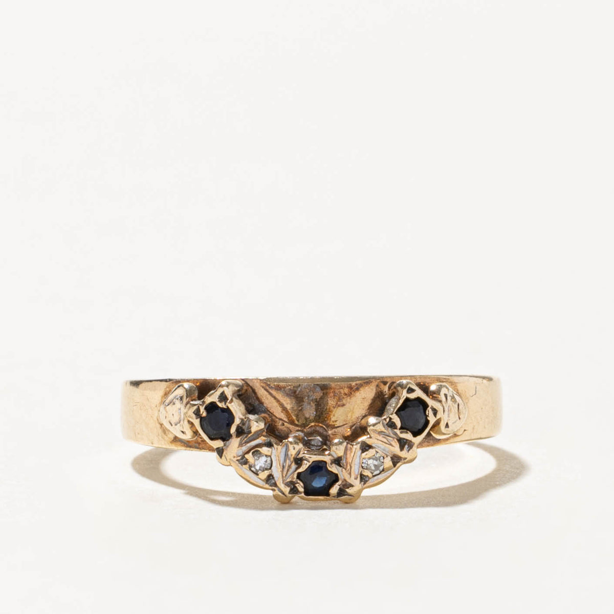 10k Five Stone Sapphire & Diamond Contour Ring | SZ 6.25