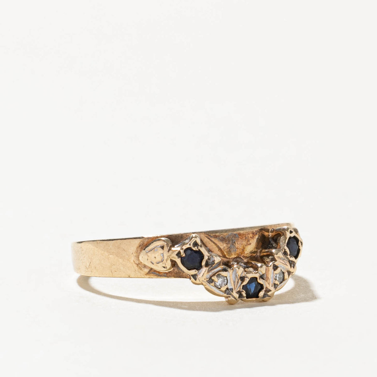 10k Five Stone Sapphire & Diamond Contour Ring | SZ 6.25