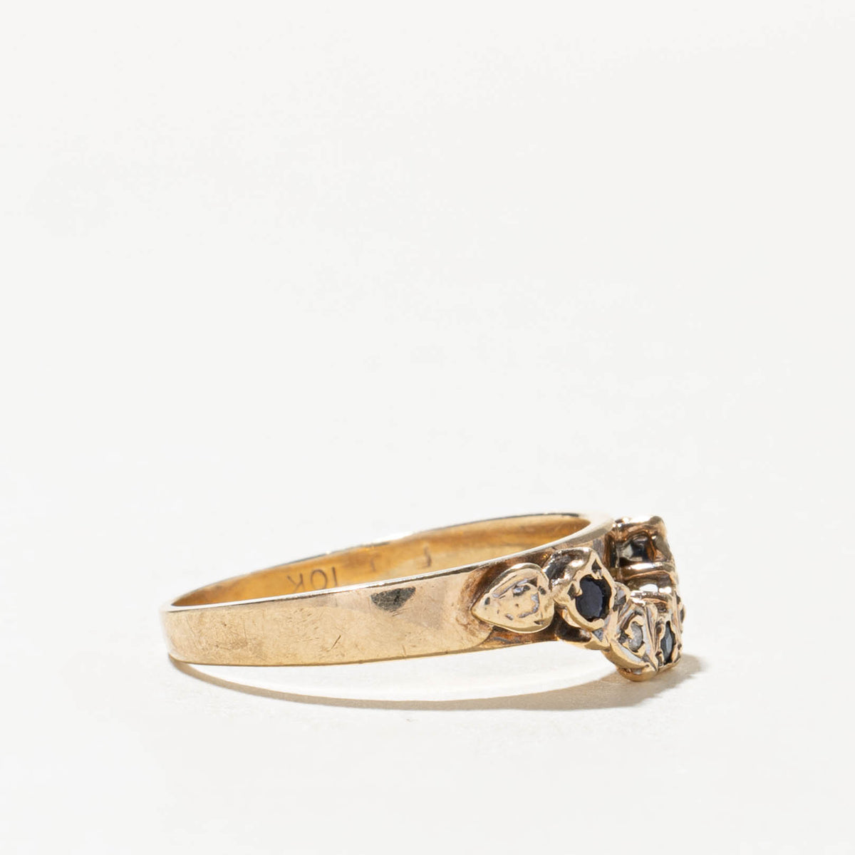 10k Five Stone Sapphire & Diamond Contour Ring | SZ 6.25