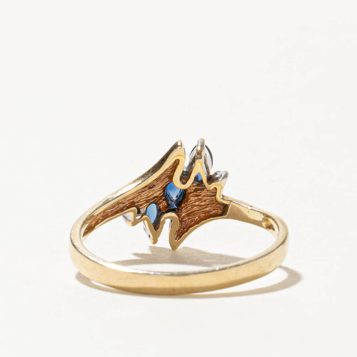 10k Three Stone Marquise Cut Sapphire & Diamond Bypass Ring | SZ 7.25