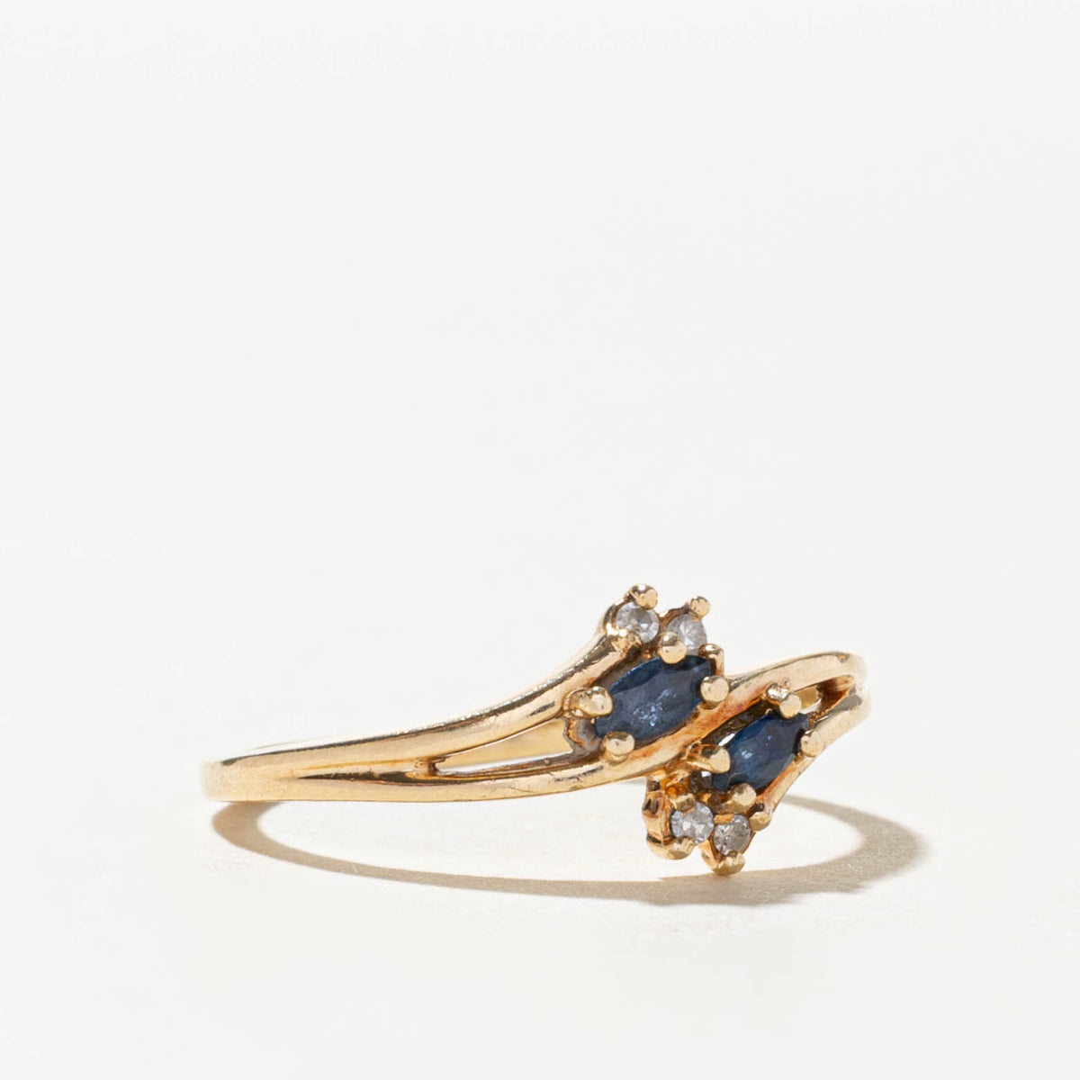 10k Two Stone Sapphire & Diamond Accented Bypass Ring | SZ 6.75