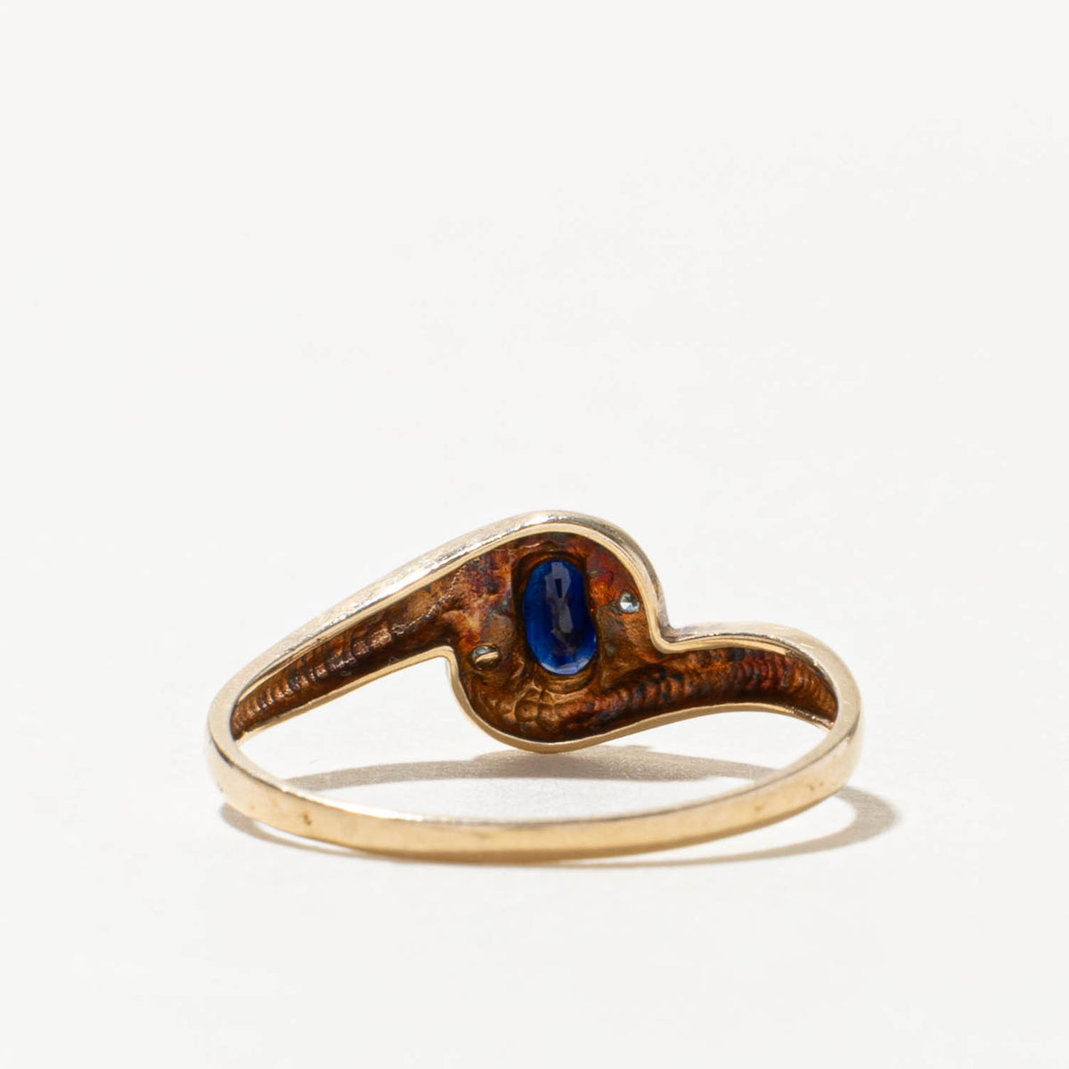 10k Sapphire & Diamond Grooved Bypass Ring | SZ 8