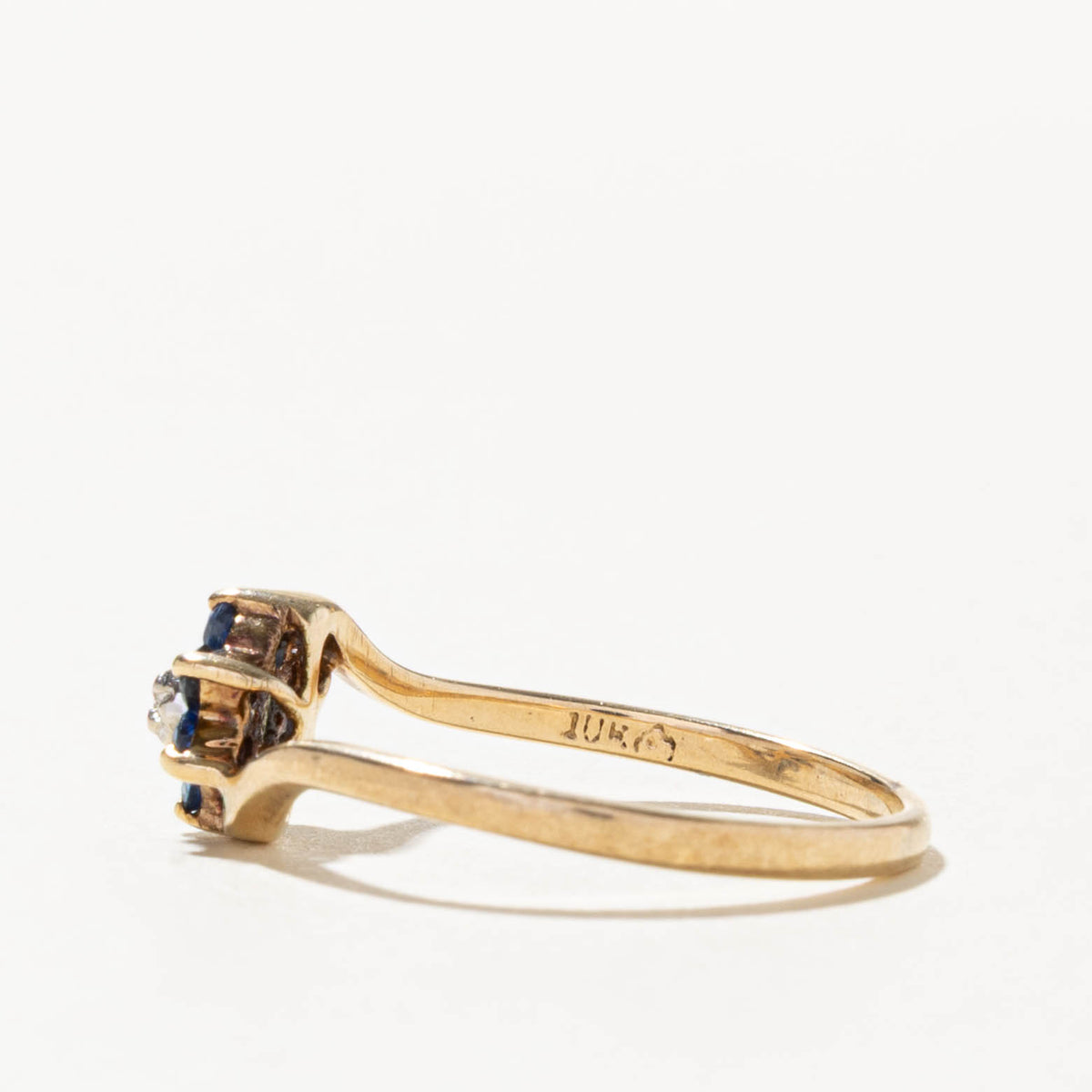 10k Sapphire & Diamond Floral Cluster Bypass Ring | SZ 8