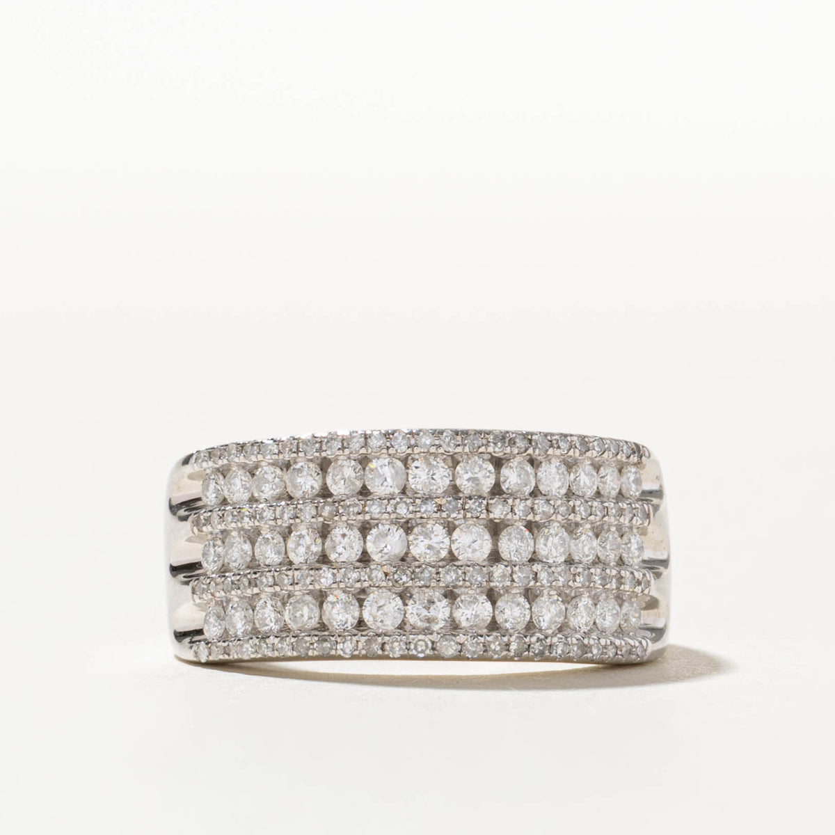 10k Semi Eternity Multi Row Diamond Grooved Band | 0.55ctw | 10.10mm | SZ 7.75