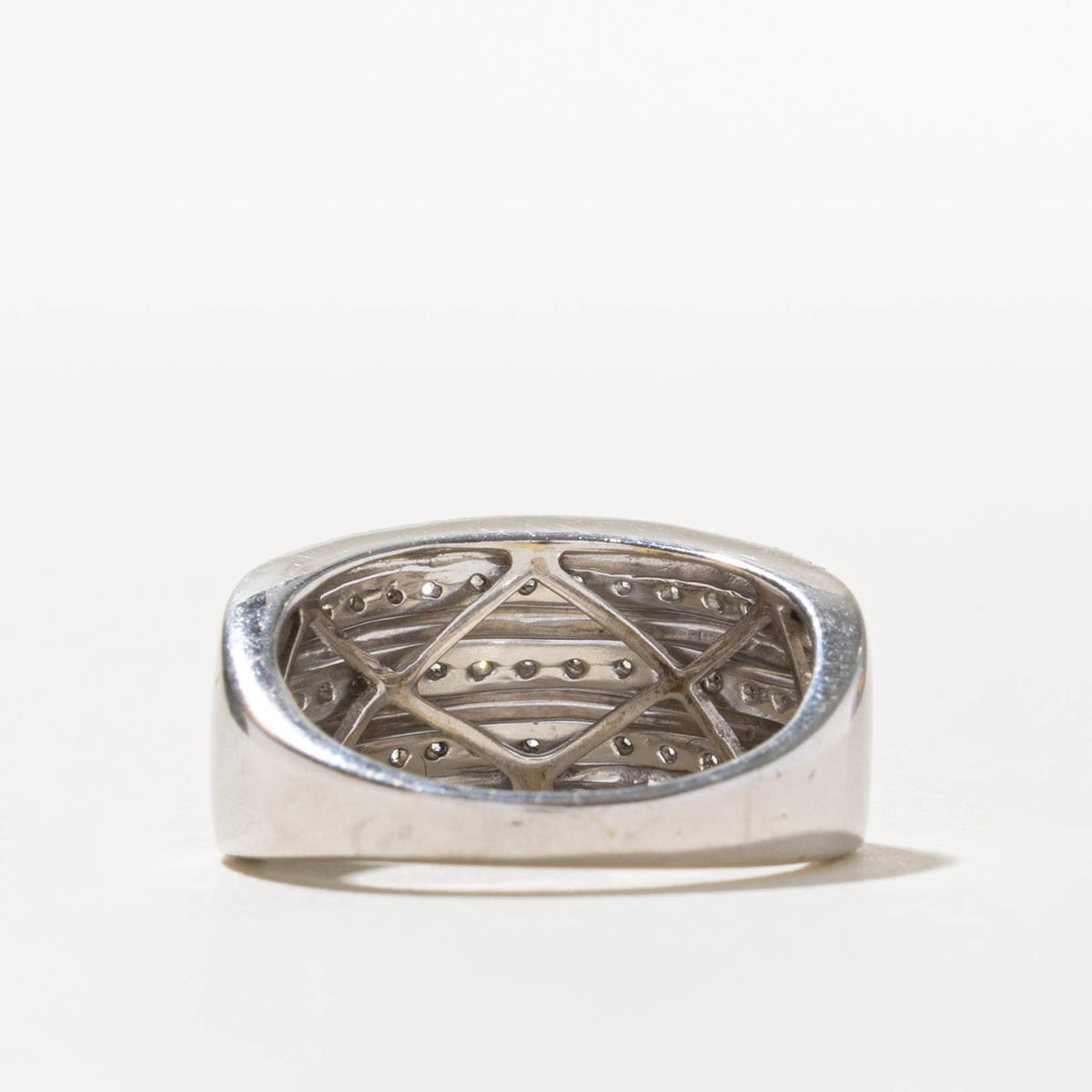 10k Semi Eternity Multi Row Diamond Grooved Band | 0.55ctw | 10.10mm | SZ 7.75