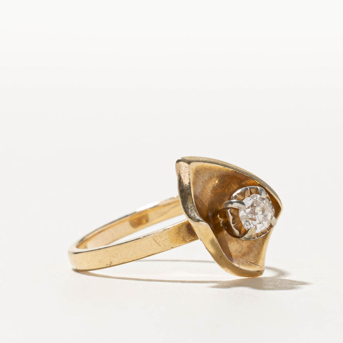 14k Solitaire Old European Cut Diamond Abstract Ring | 0.20ct I2 M | SZ 6.5