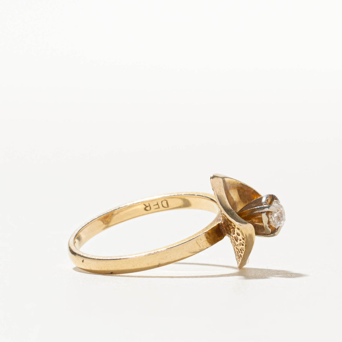 14k Solitaire Old European Cut Diamond Abstract Ring | 0.20ct I2 M | SZ 6.5