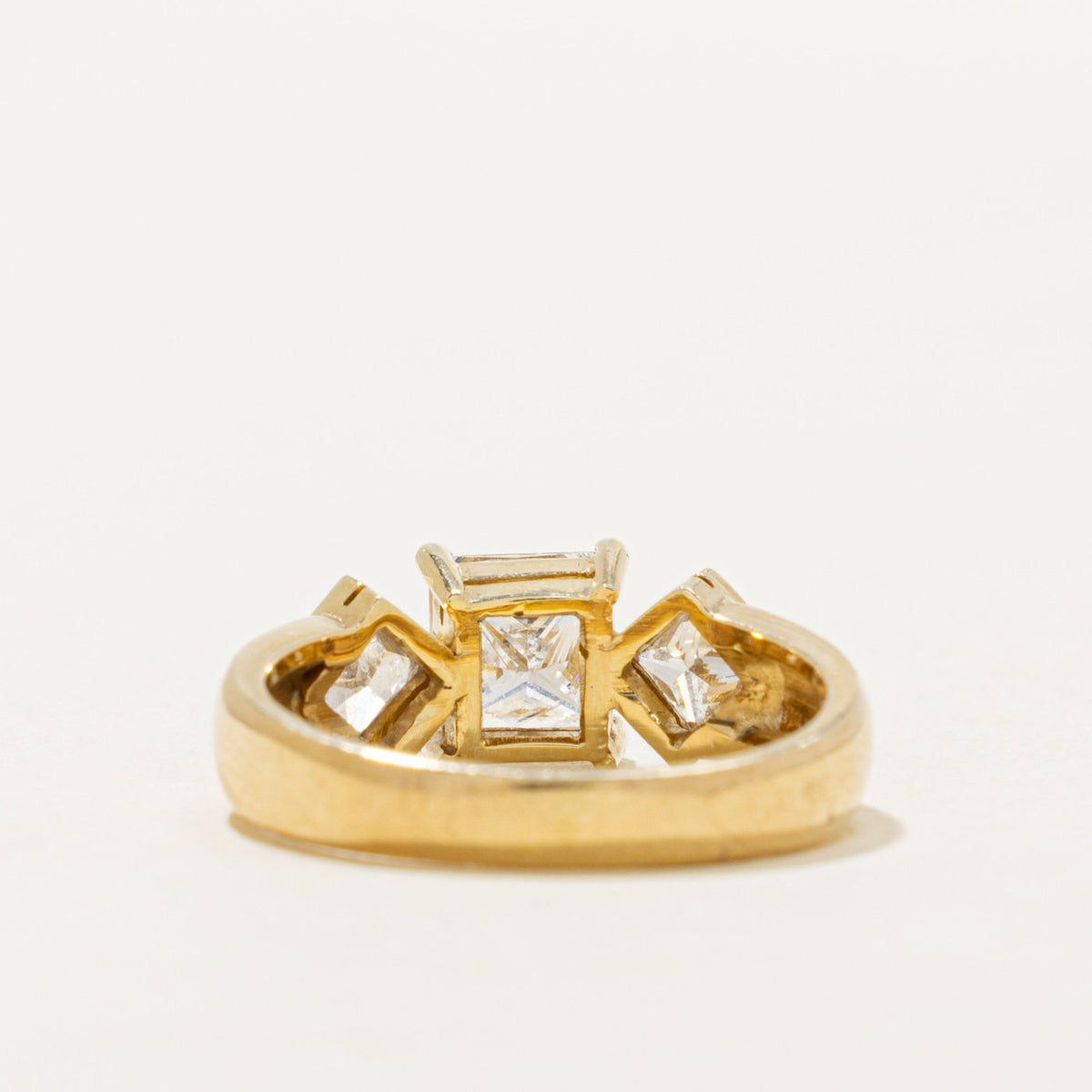 GIA Princess Cut Three Stone Diamond Ring | GIA 1.02ct VVS2 H, 0.40ctw | SZ 6