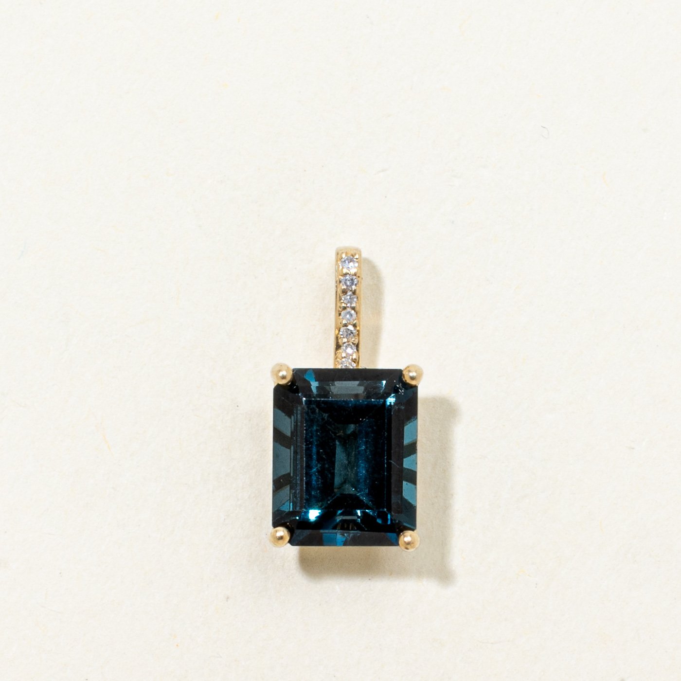 10K Pendants with Diamond Accents with Rectangle Step Cut Blue Tourmaline