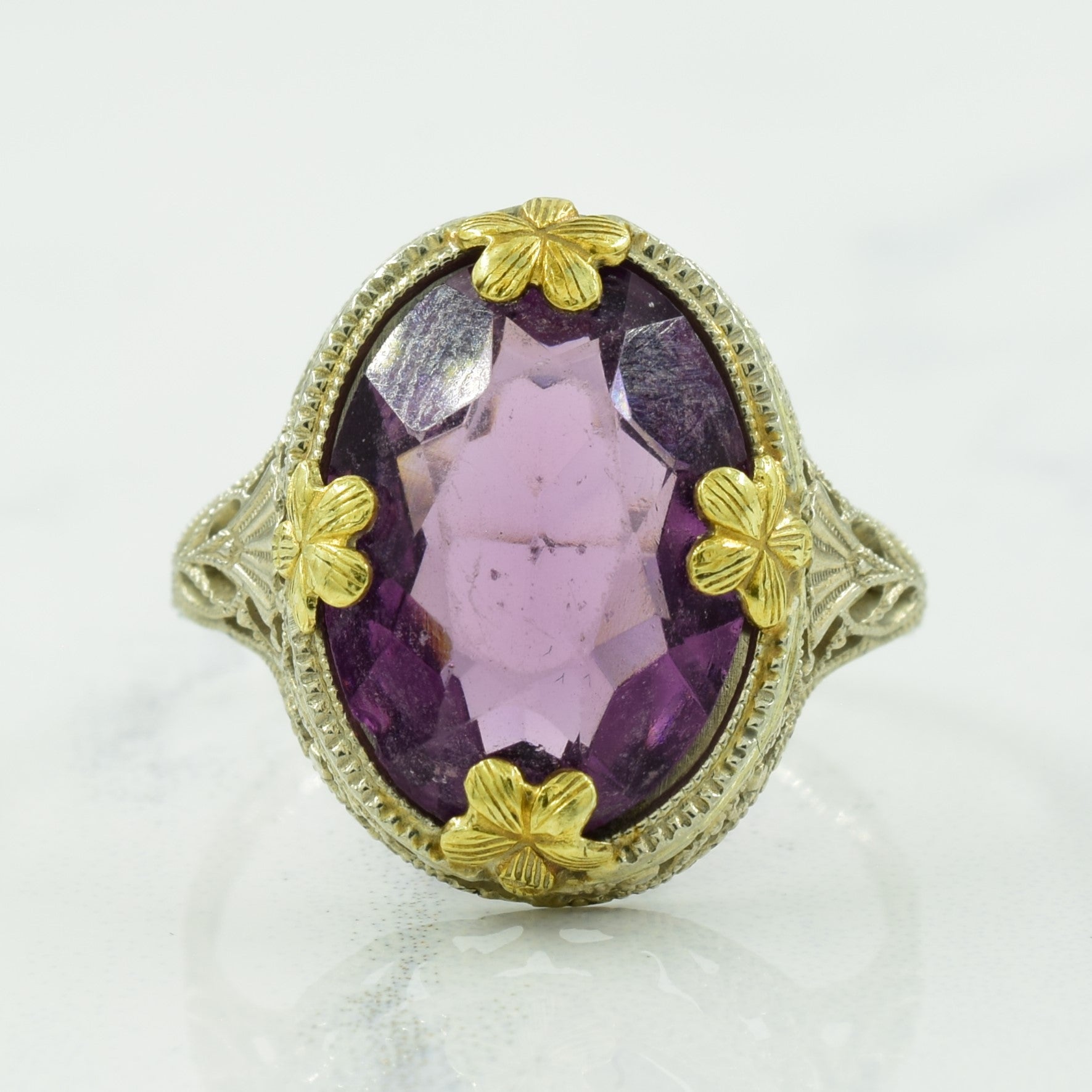 Bague cocktail en verre doré bicolore | 5,55 ct | Taille 6,5 |