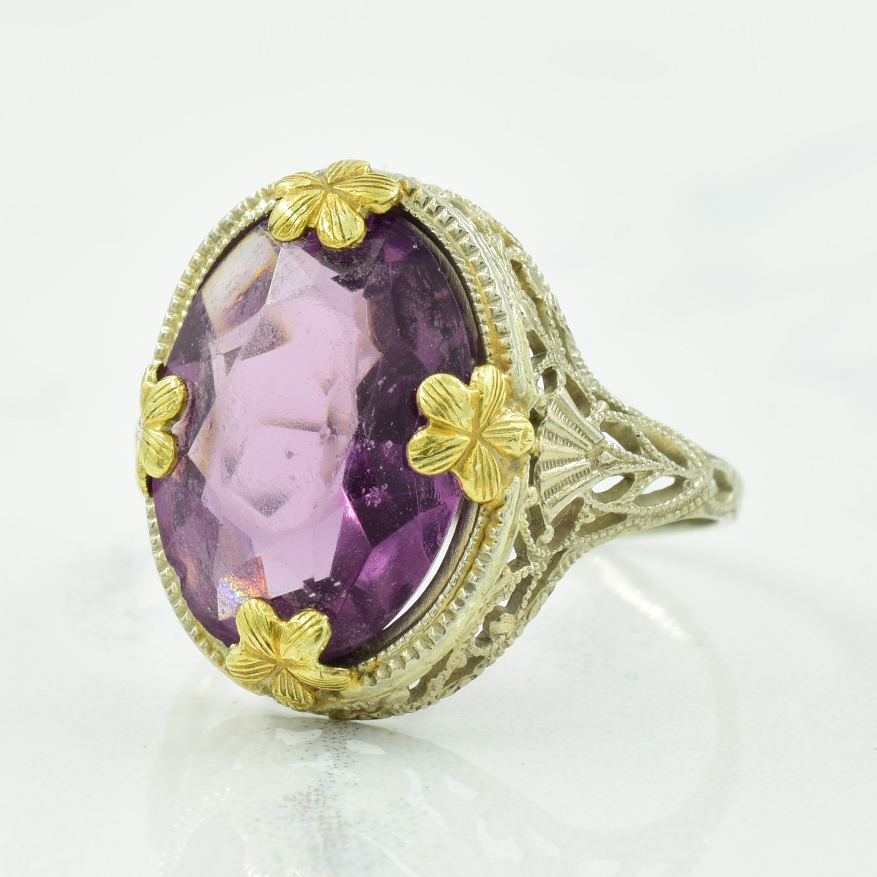 Bague cocktail en verre doré bicolore | 5,55 ct | Taille 6,5 |