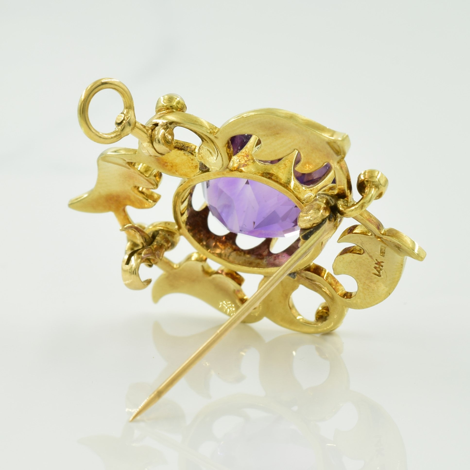 Amethyst & Seed Pearl Brooch & 14k Pendant | 8.75ct, 1.07ctw |